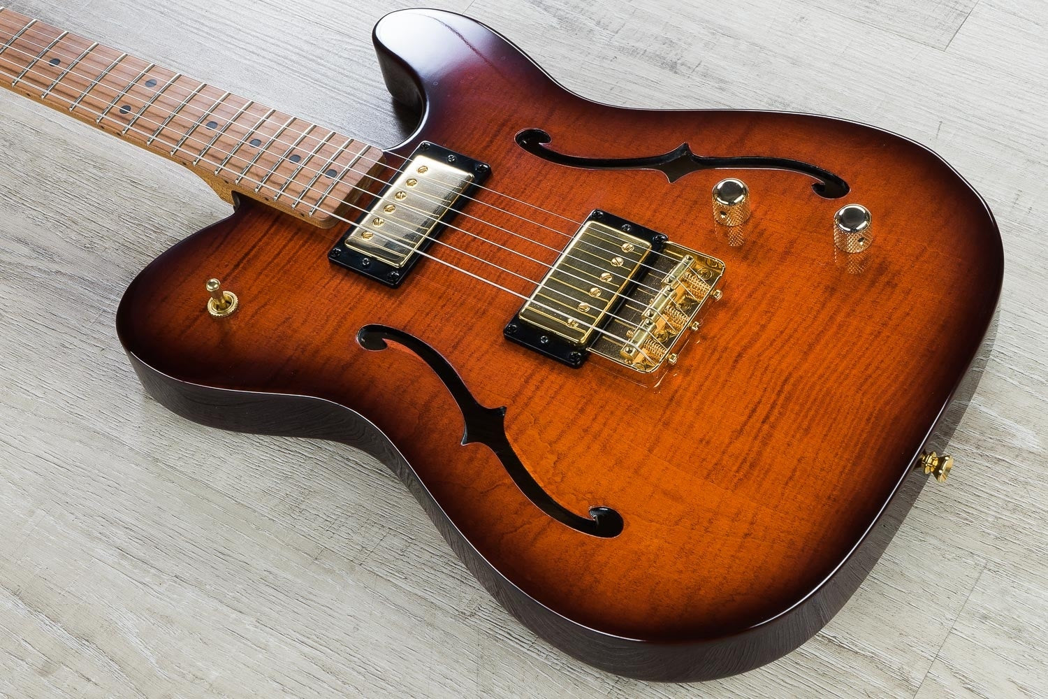 LsL Soledad Deluxe HH Semi-Hollow Electric Guitar, Figured Maple Top - Root Beer Burst