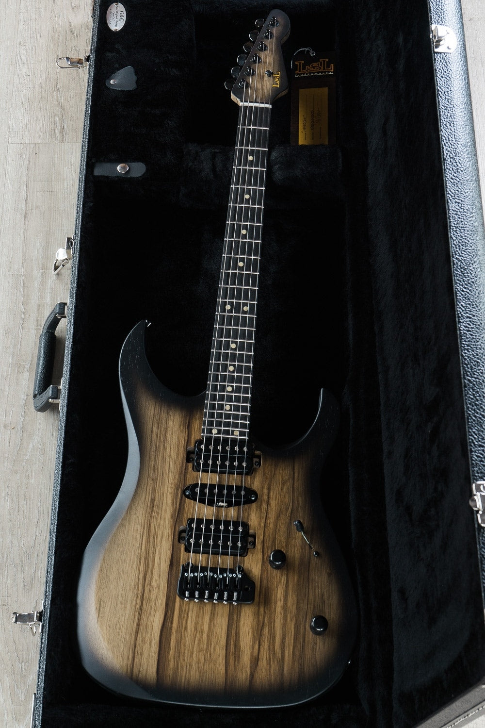 LsL XT-4 Solidbody Electric Guitar, Single Humbucker, Black Limba Body - Black Burst