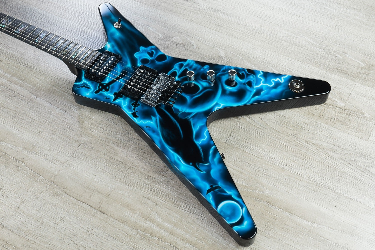 Dean USA ML Floyd Electric Guitar with Hard Case - Airbrushed Skulls, Ravens Graphic (US171132)