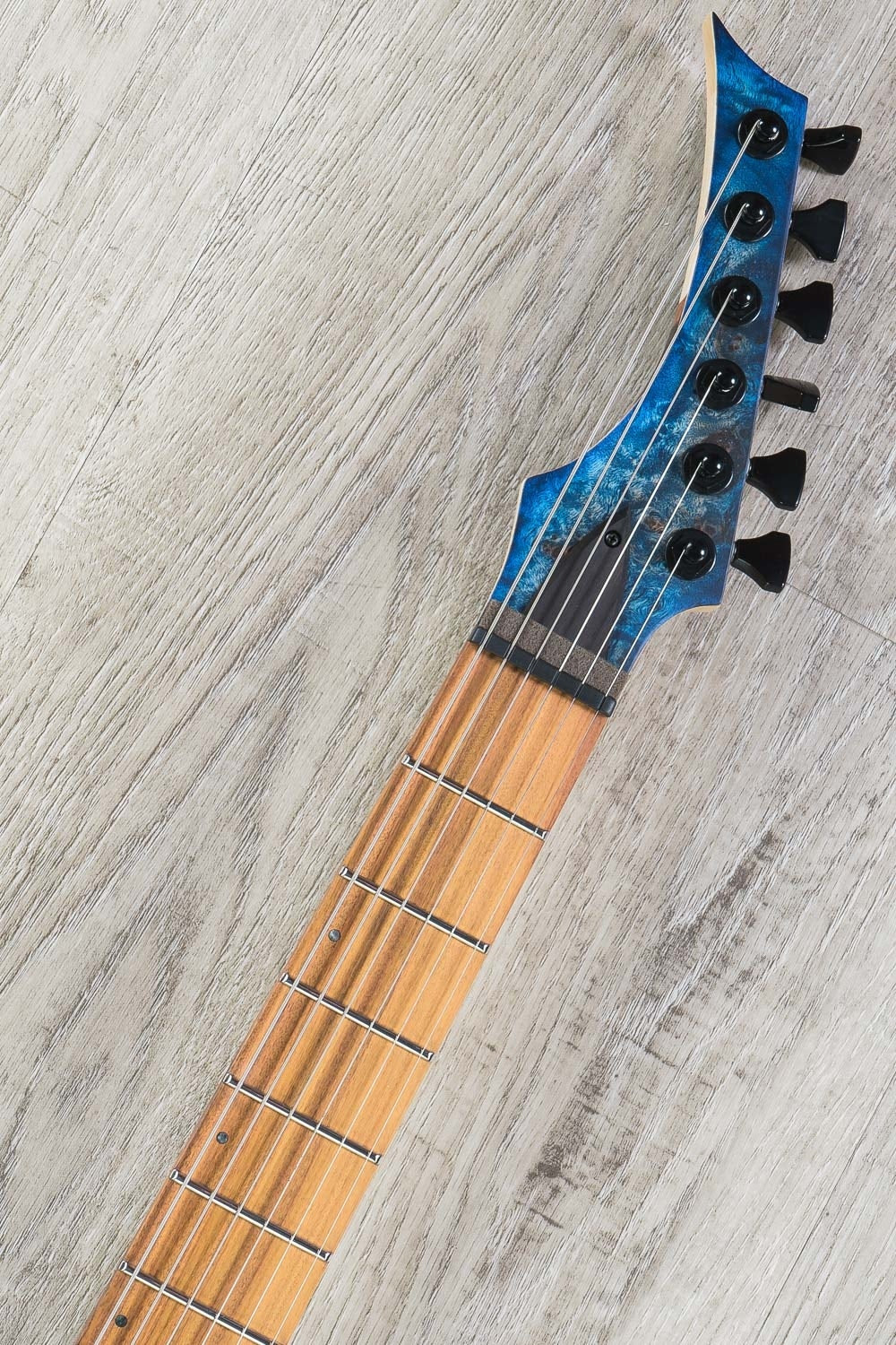 Skervesen Raptor 6 Electric Guitar, Poplar Burl Top, Rosewood Santos Fretboard, Hard Case - Blue Satin Finish