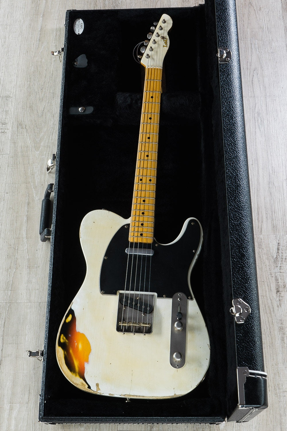 LsL T-Bone Solidbody Electric Guitar - Vintage White over 3-Tone Sunburst with Matching Headstock
