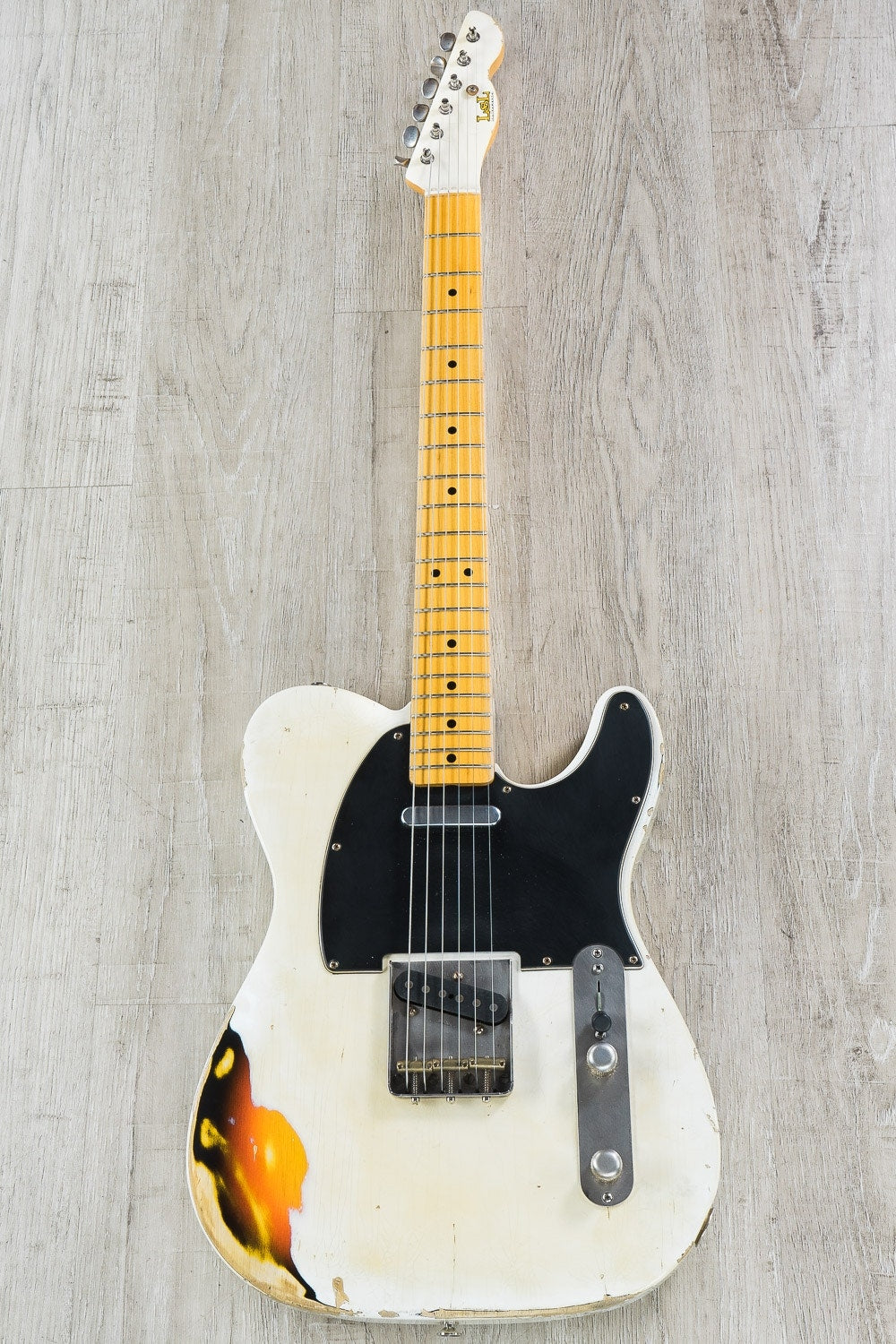 LsL T-Bone Solidbody Electric Guitar - Vintage White over 3-Tone Sunburst with Matching Headstock