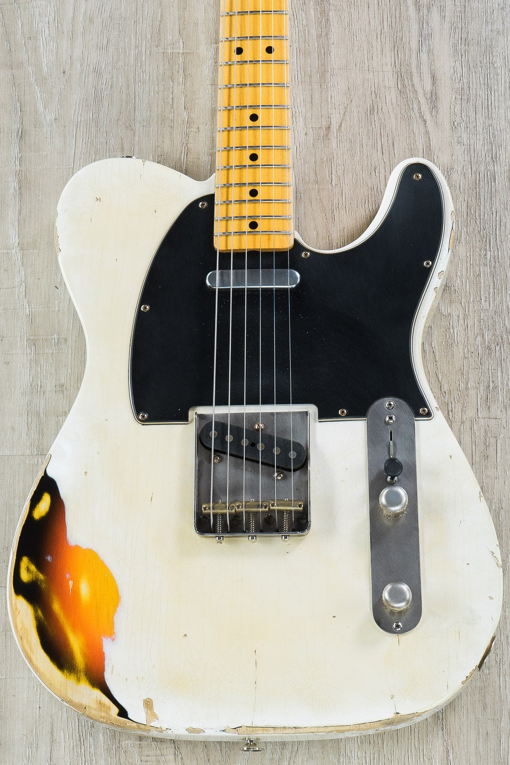 LsL T-Bone Solidbody Electric Guitar - Vintage White over 3-Tone Sunburst with Matching Headstock