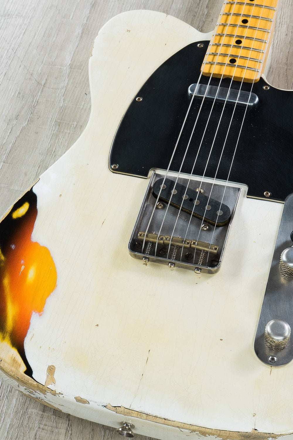 LsL T-Bone Solidbody Electric Guitar - Vintage White over 3-Tone Sunburst with Matching Headstock