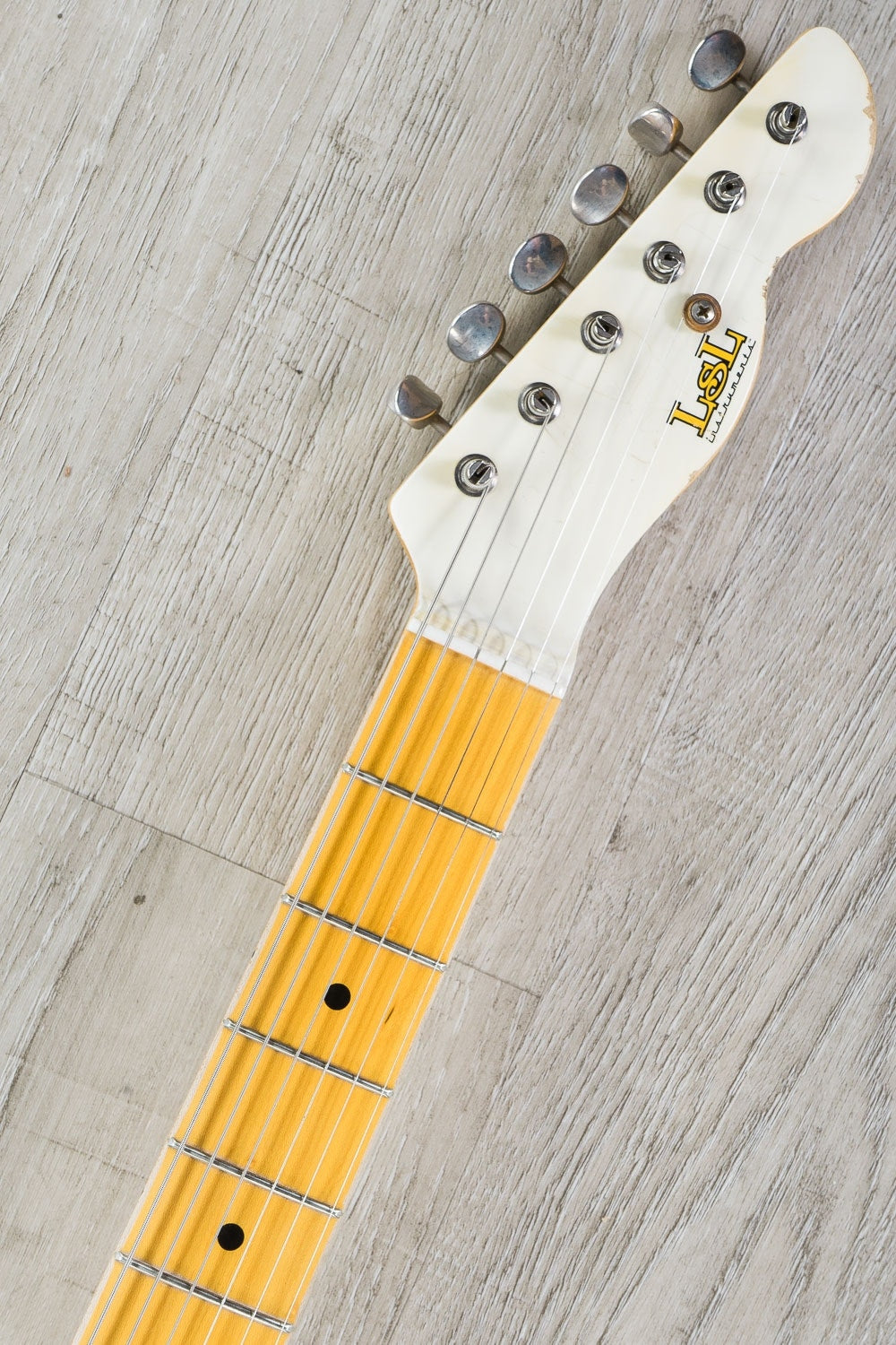 LsL T-Bone Solidbody Electric Guitar - Vintage White over 3-Tone Sunburst with Matching Headstock