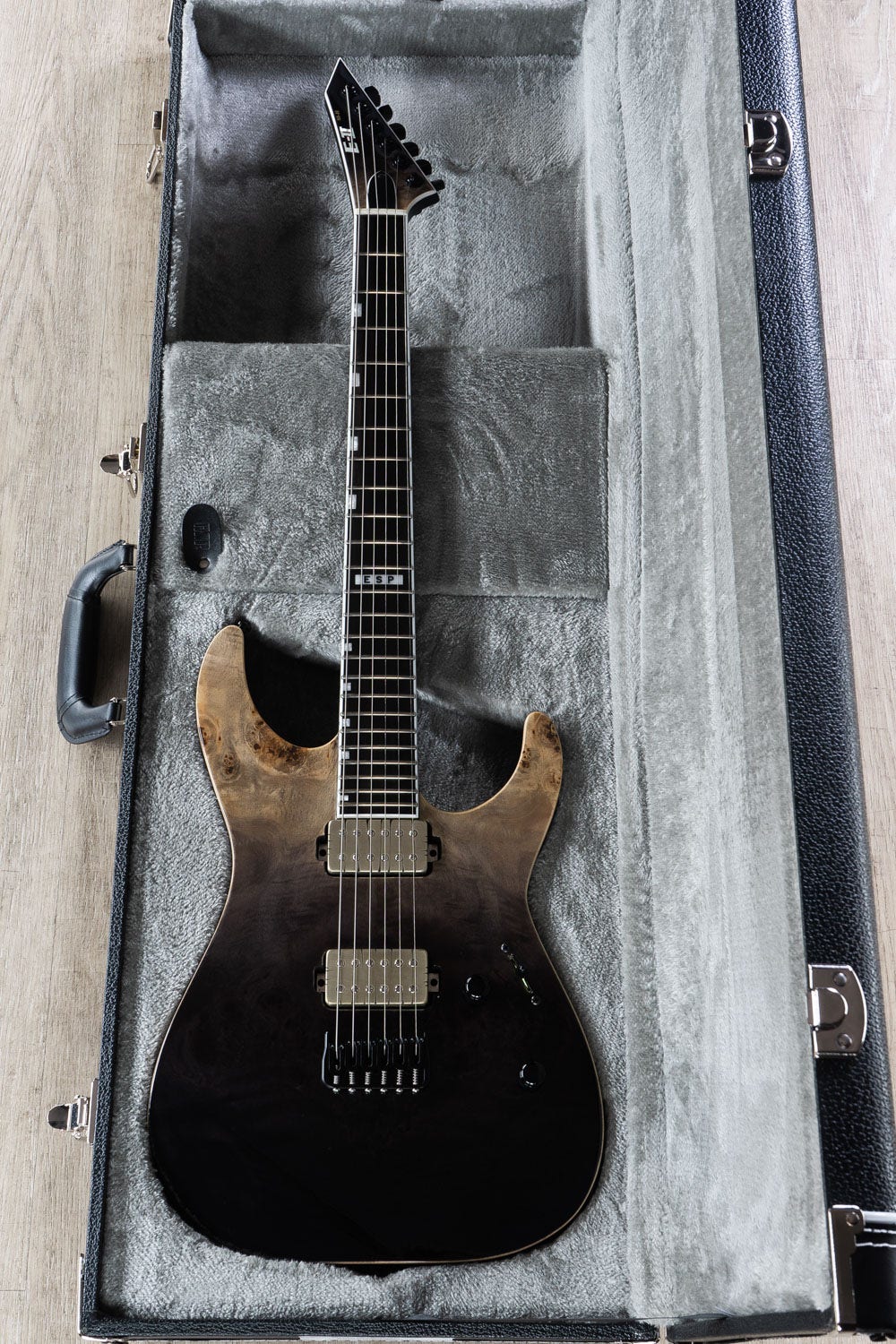 ESP E-II M-II NT Electric Guitar, Buckeye Burl Maple Top, Black Natural Fade (B-STOCK)