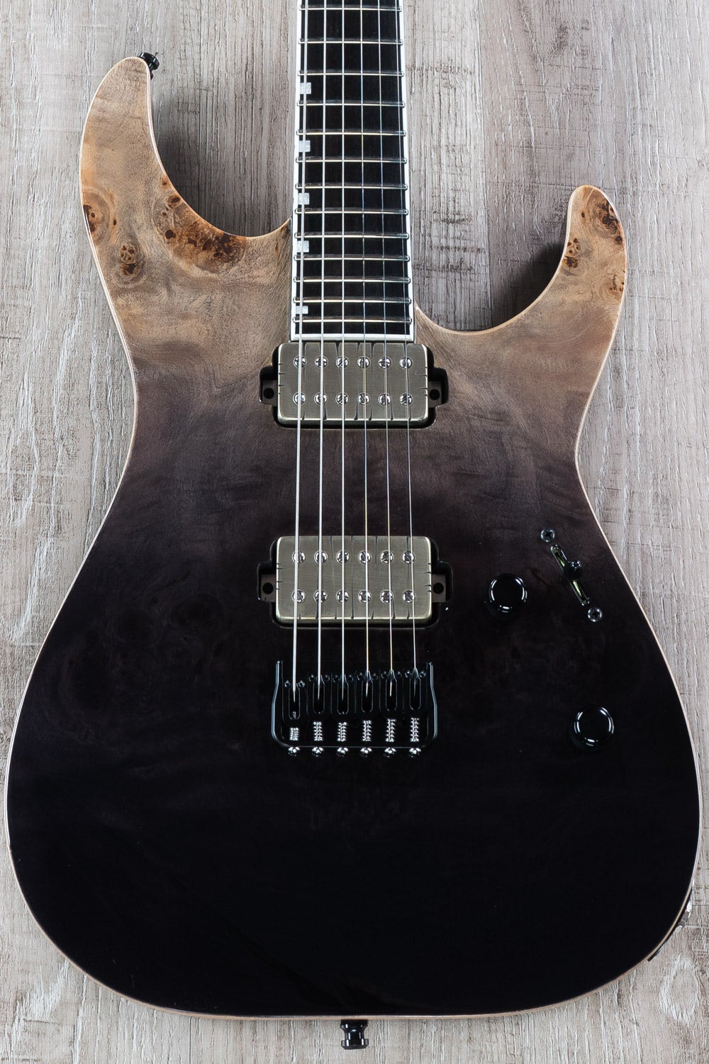 ESP E-II M-II NT Electric Guitar, Buckeye Burl Maple Top, Black Natural Fade (B-STOCK)