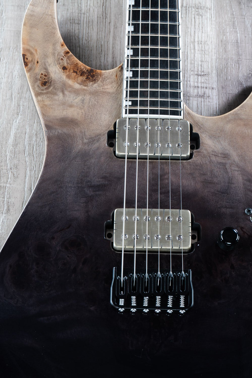 ESP E-II M-II NT Electric Guitar, Buckeye Burl Maple Top, Black Natural Fade (B-STOCK)
