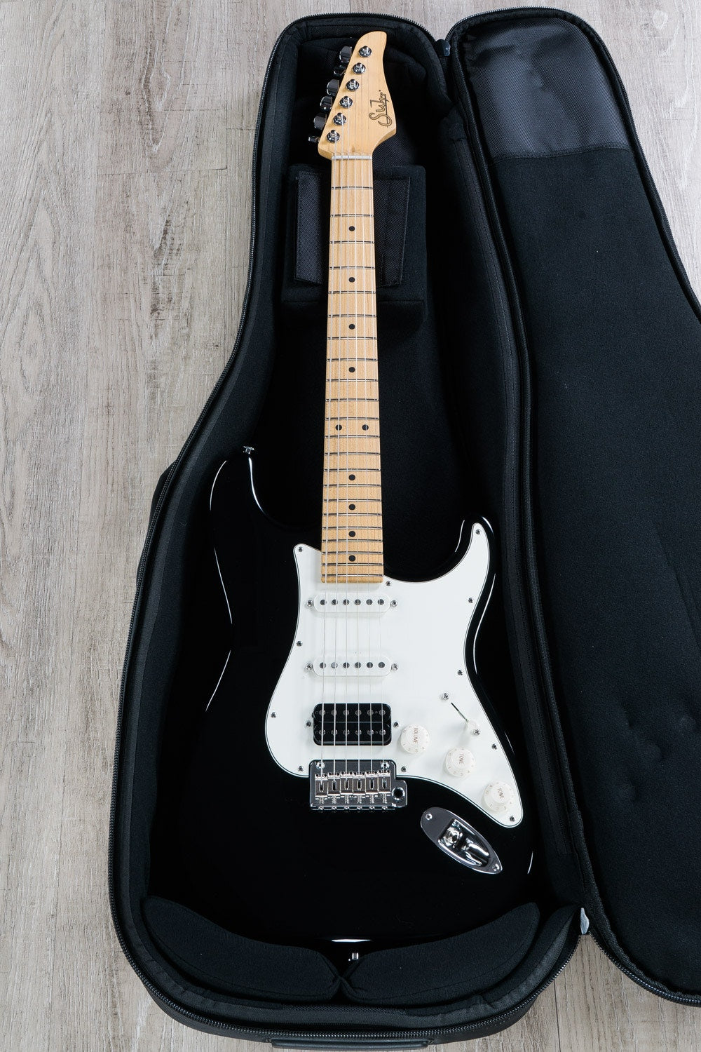 Suhr Classic S Electric Guitar, Maple Fingerboard, HSS, SSCII - Black, Deluxe Padded Gig Bag