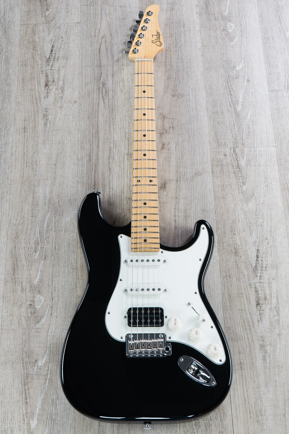 Suhr Classic S Electric Guitar, Maple Fingerboard, HSS, SSCII - Black, Deluxe Padded Gig Bag