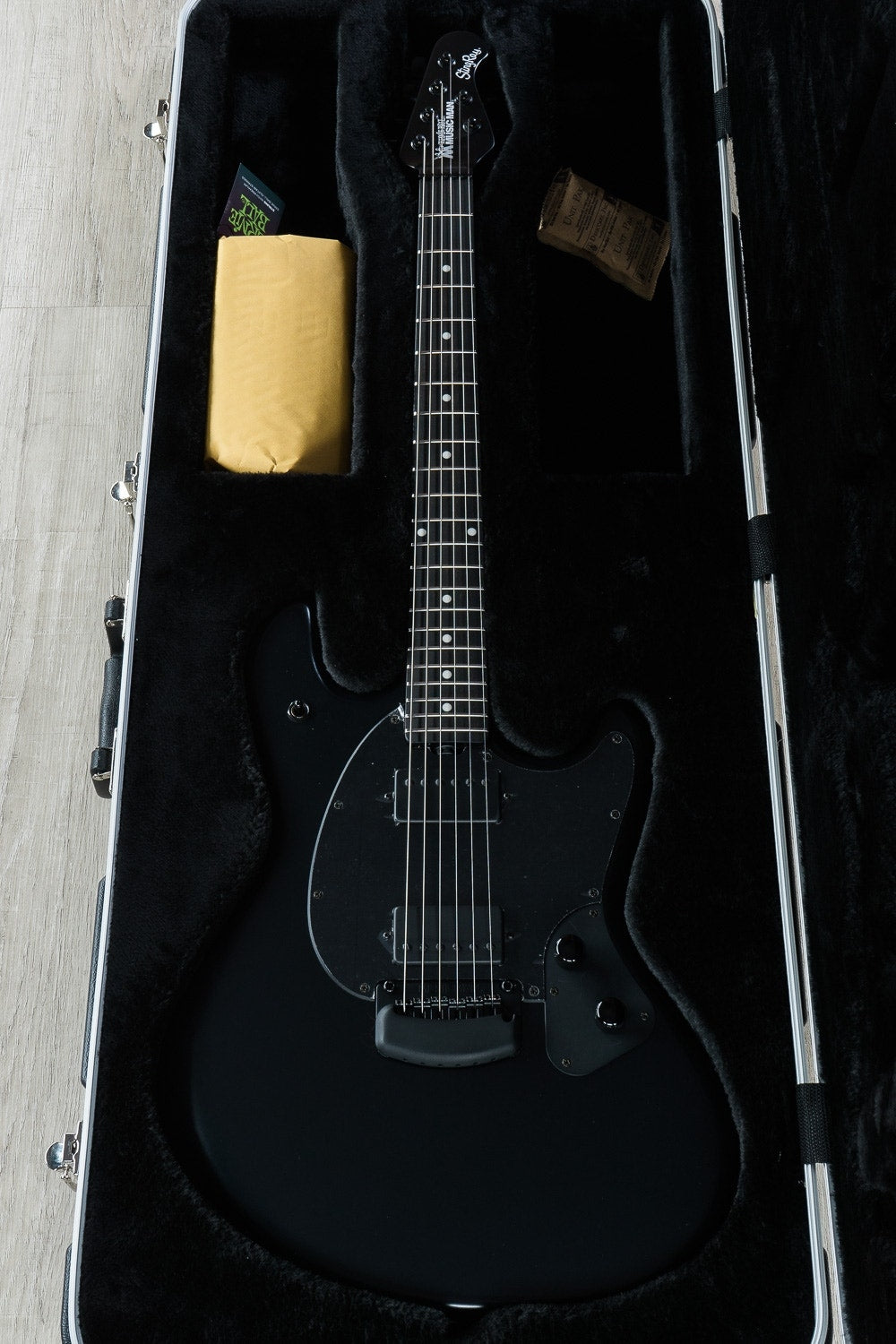 Ernie Ball Music Man StingRay HH Electric Guitar, Ebony Fingerboard, Hard Case - Stealth Black