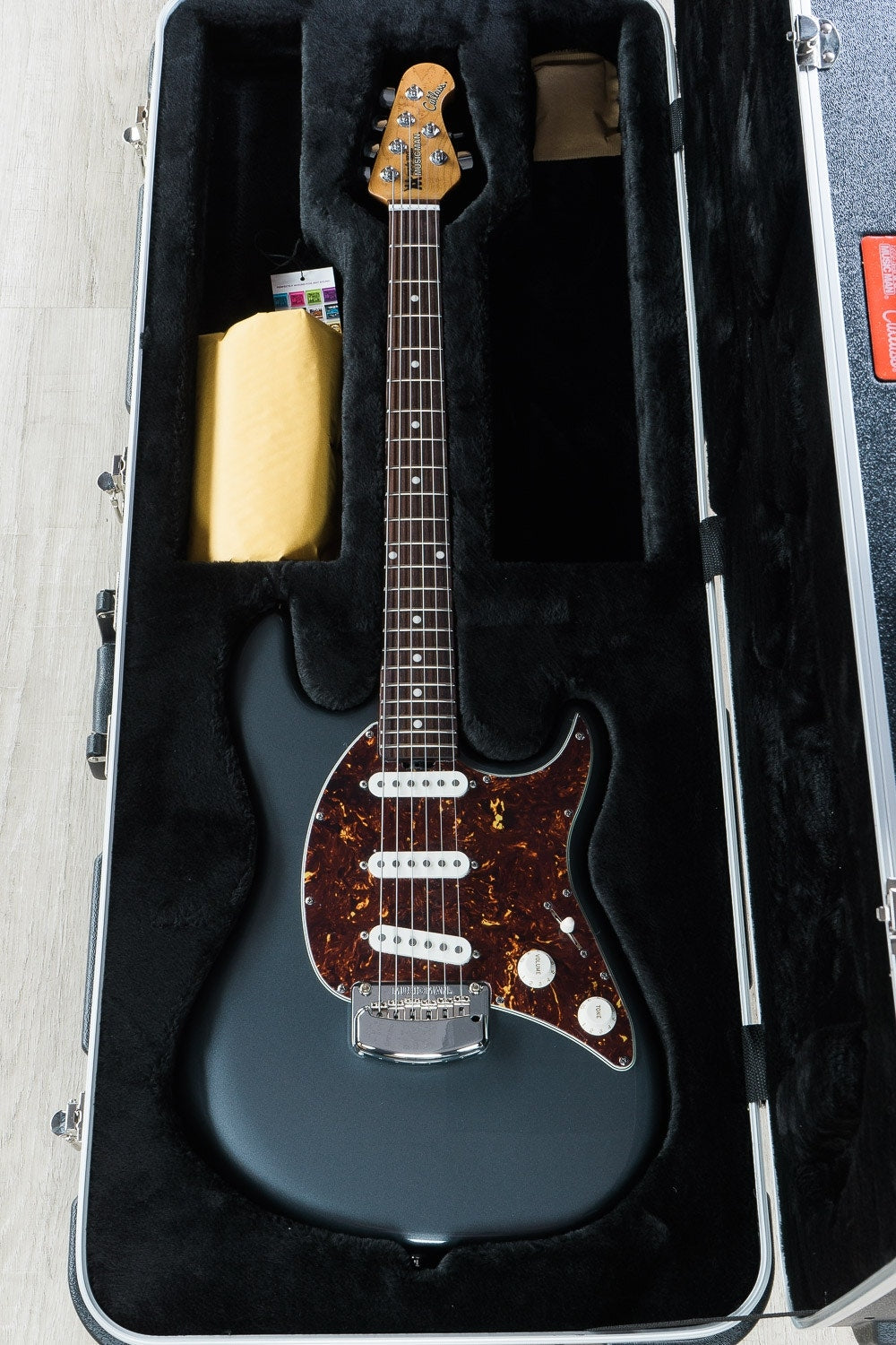 Ernie Ball Music Man Cutlass SSS Electric Guitar, Roasted Maple Neck, Hard Case - Charcoal Frost