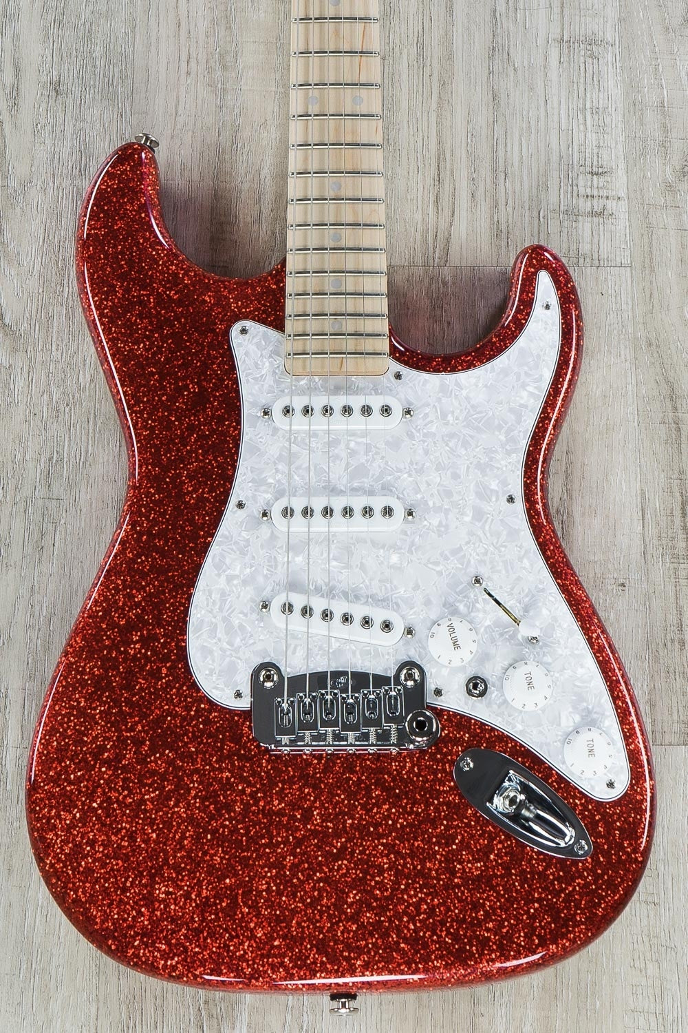 G&L USA S-500 Electric Guitar, Maple Fingerboard, Blue Flake Headstock, Hard Case - Red Metal Flake