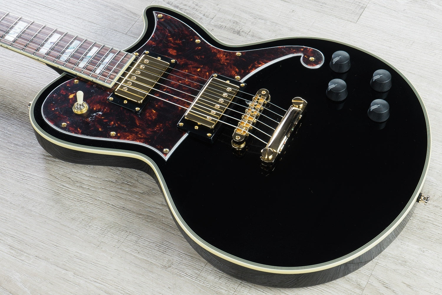 D'Angelico Deluxe Atlantic Solidbody Electric Guitar, Hard Case - Black