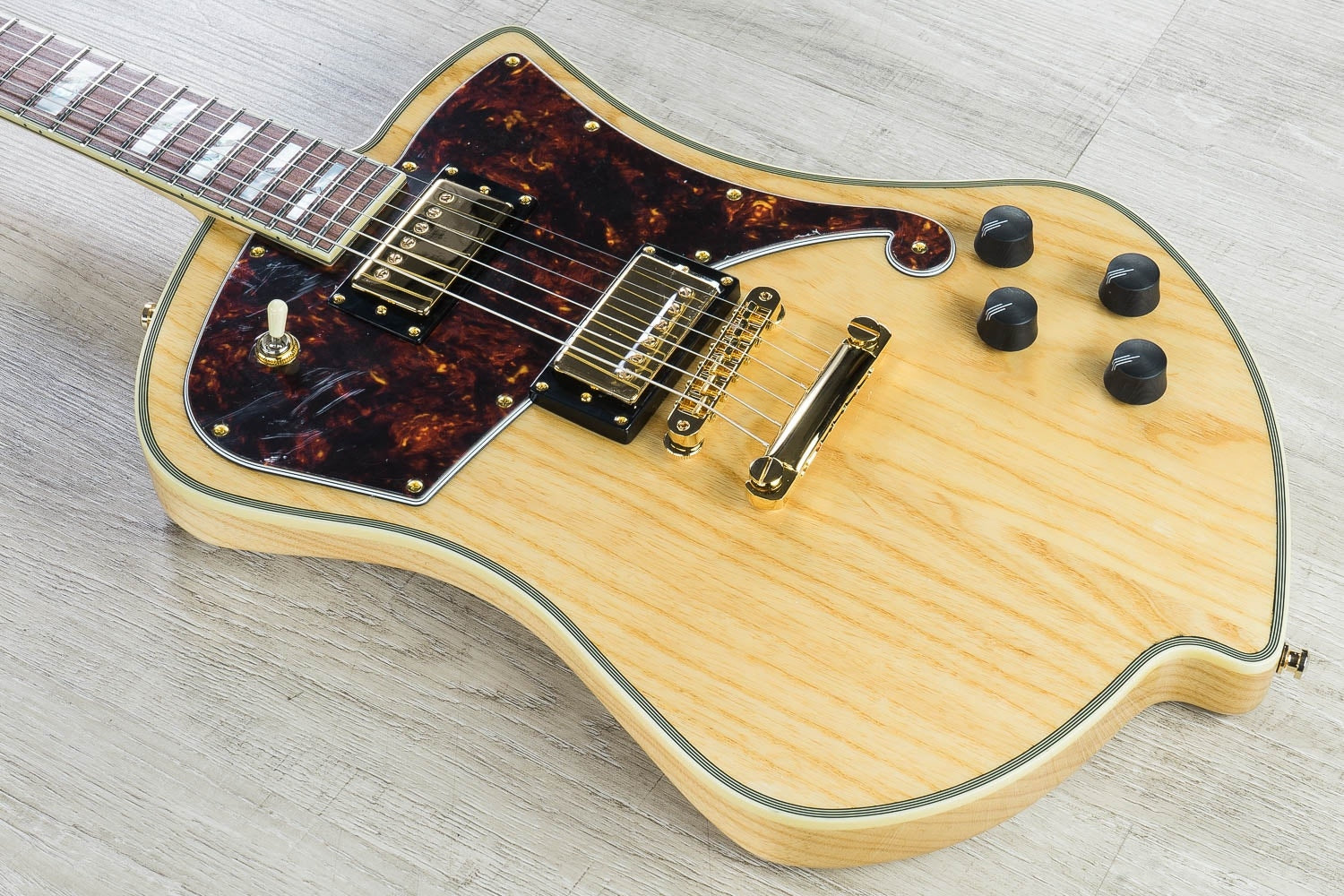 D'Angelico Deluxe Ludlow Solidbody Electric Guitar, Hard Case - Natural Swamp Ash