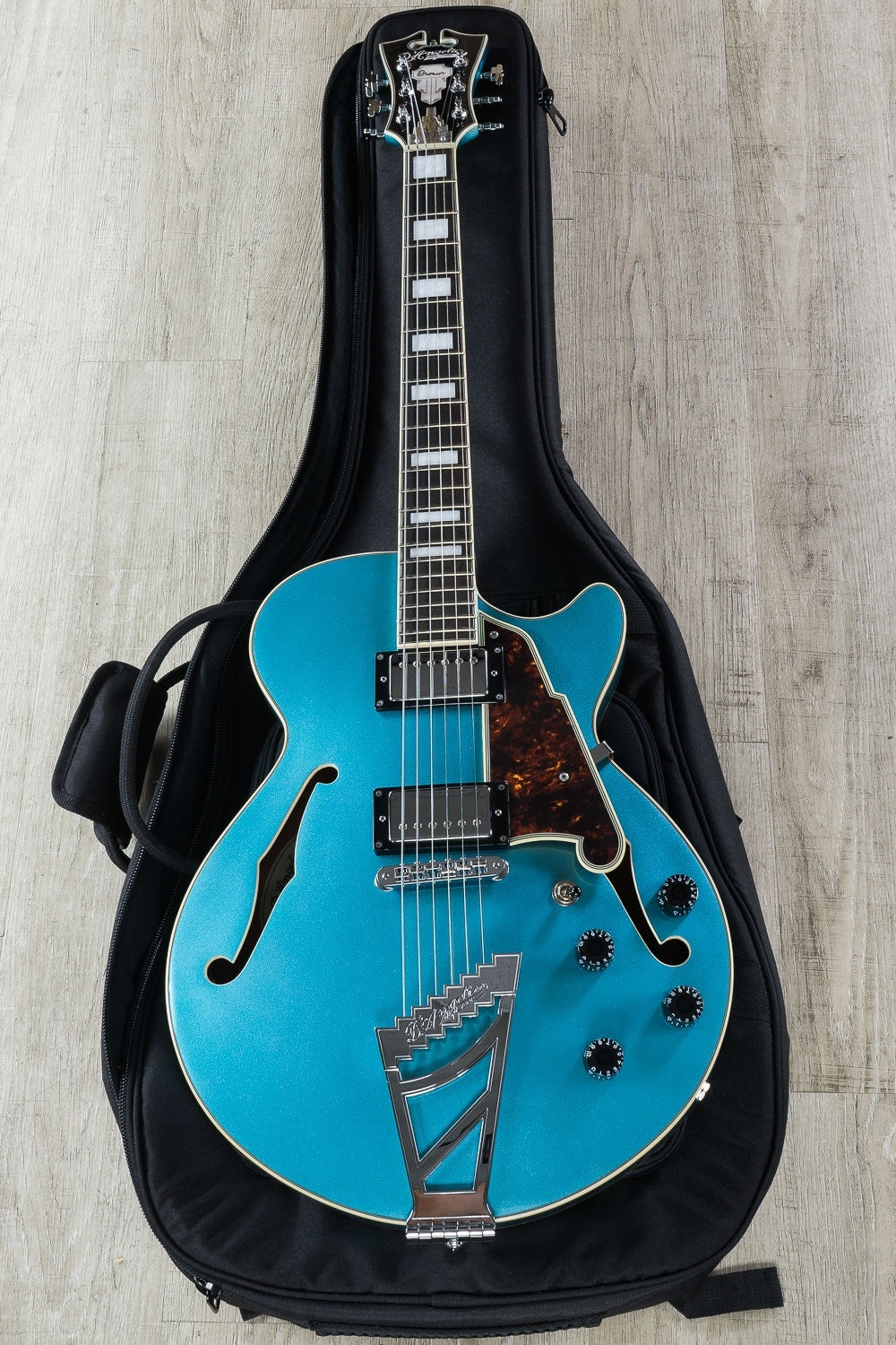 D'Angelico Premier SS Semi-Hollowbody HH Electric Guitar, Stairstep Tailpiece, Gig Bag - Ocean Turquoise