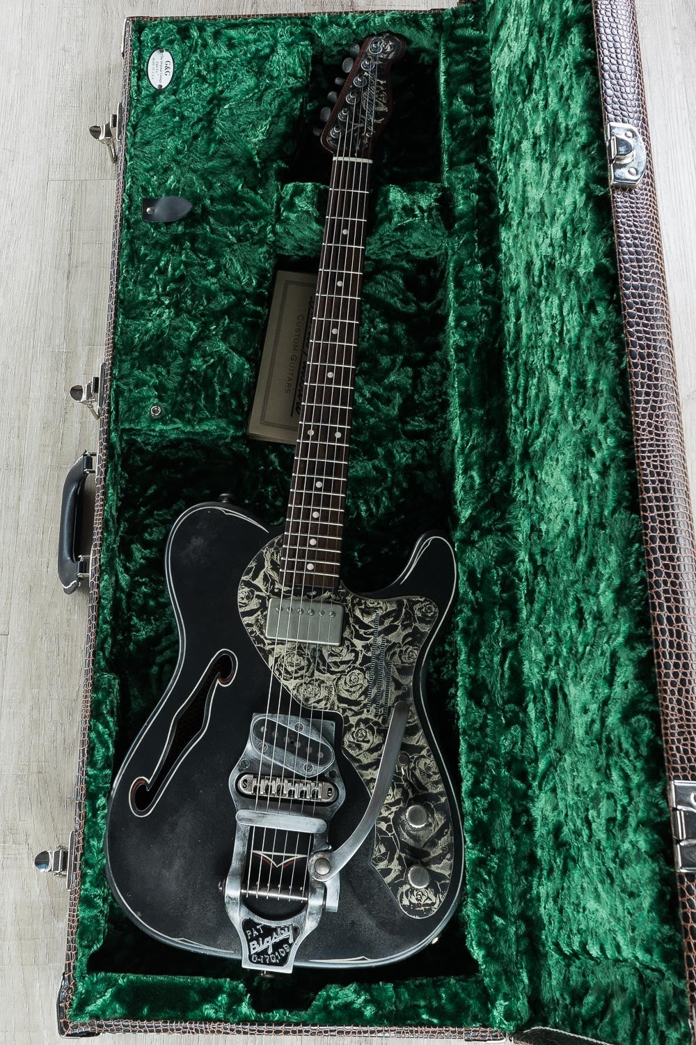 James Trussart Custom Guitars Rust on Cream Roses Pinstripe Deluxe SteelCaster Electric Guitar with Hard Case