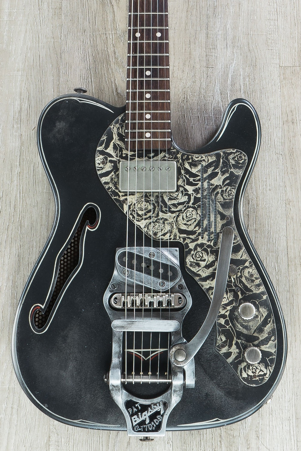 James Trussart Custom Guitars Rust on Cream Roses Pinstripe Deluxe SteelCaster Electric Guitar with Hard Case