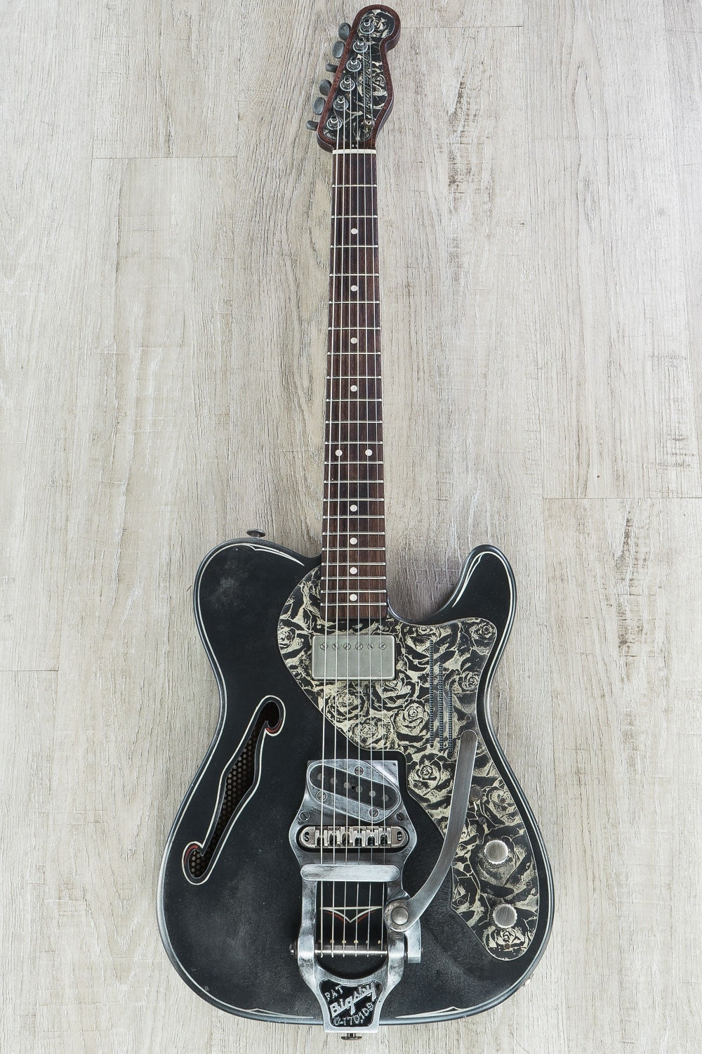 James Trussart Custom Guitars Rust on Cream Roses Pinstripe Deluxe SteelCaster Electric Guitar with Hard Case