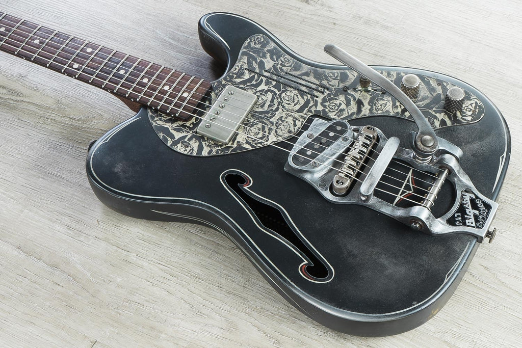 James Trussart Custom Guitars Rust on Cream Roses Pinstripe Deluxe SteelCaster Electric Guitar with Hard Case