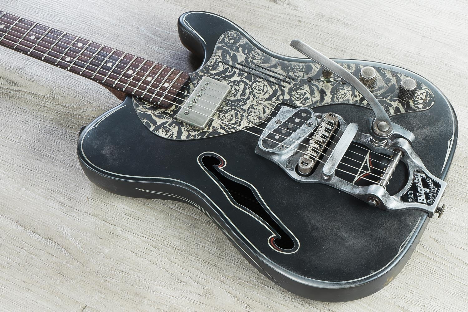 James Trussart Custom Guitars Rust on Cream Roses Pinstripe Deluxe SteelCaster Electric Guitar with Hard Case
