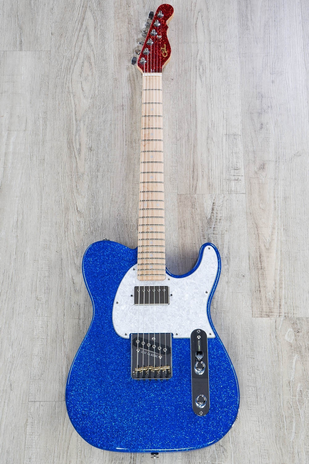 G&L USA ASAT Classic Bluesboy Electric Guitar, Maple Fingerboard, Red Metal Flake Headstock, Hard Case - Blue Metal Flake