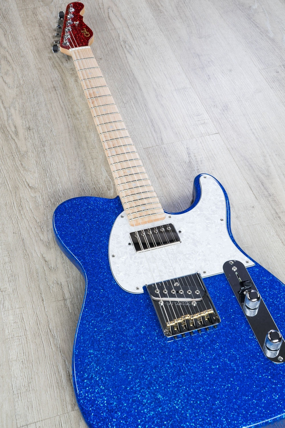 G&L USA ASAT Classic Bluesboy Electric Guitar, Maple Fingerboard, Red Metal Flake Headstock, Hard Case - Blue Metal Flake