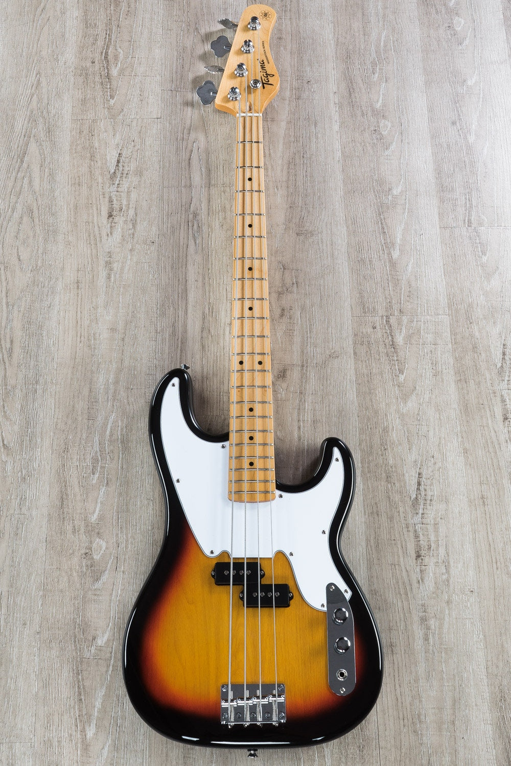 Tagima Guitars TW-66 Electric Bass Guitar, White Pickguard, Sunburst TW66