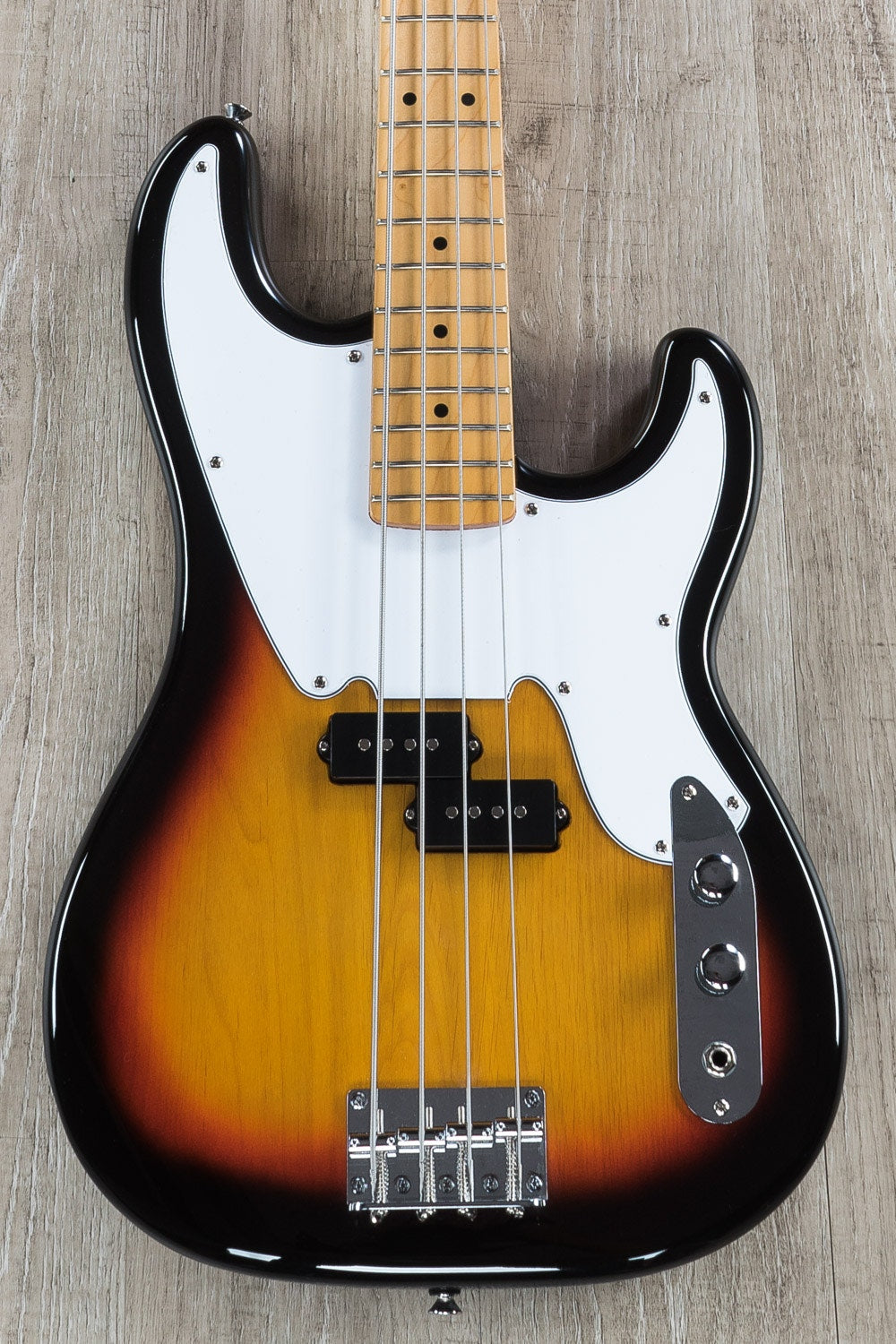 Tagima Guitars TW-66 Electric Bass Guitar, White Pickguard, Sunburst TW66
