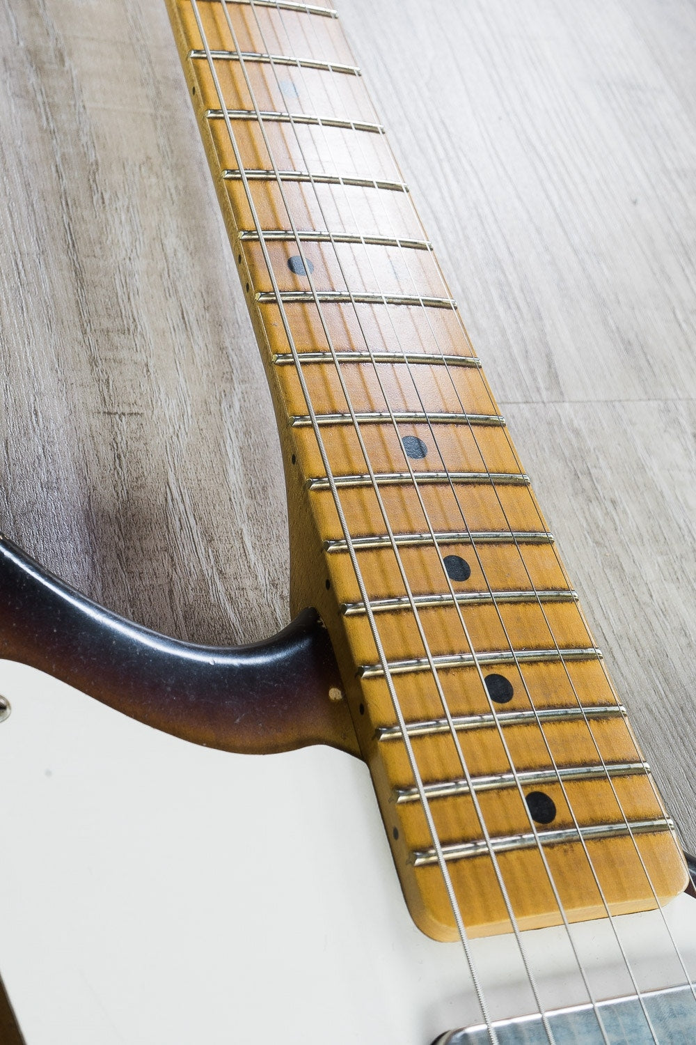 Rock N Roll Relics Jazz Bastard Electric Guitar, Maple Fingerboard, Medium Aged, Hard Case - Two Tone Burst (Tobacco)