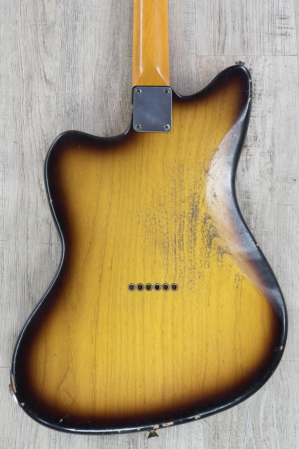 Rock N Roll Relics Jazz Bastard Electric Guitar, Maple Fingerboard, Medium Aged, Hard Case - Two Tone Burst (Tobacco)