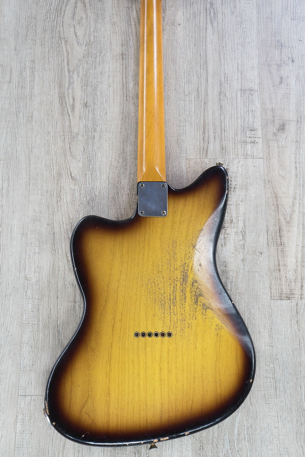 Rock N Roll Relics Jazz Bastard Electric Guitar, Maple Fingerboard, Medium Aged, Hard Case - Two Tone Burst (Tobacco)