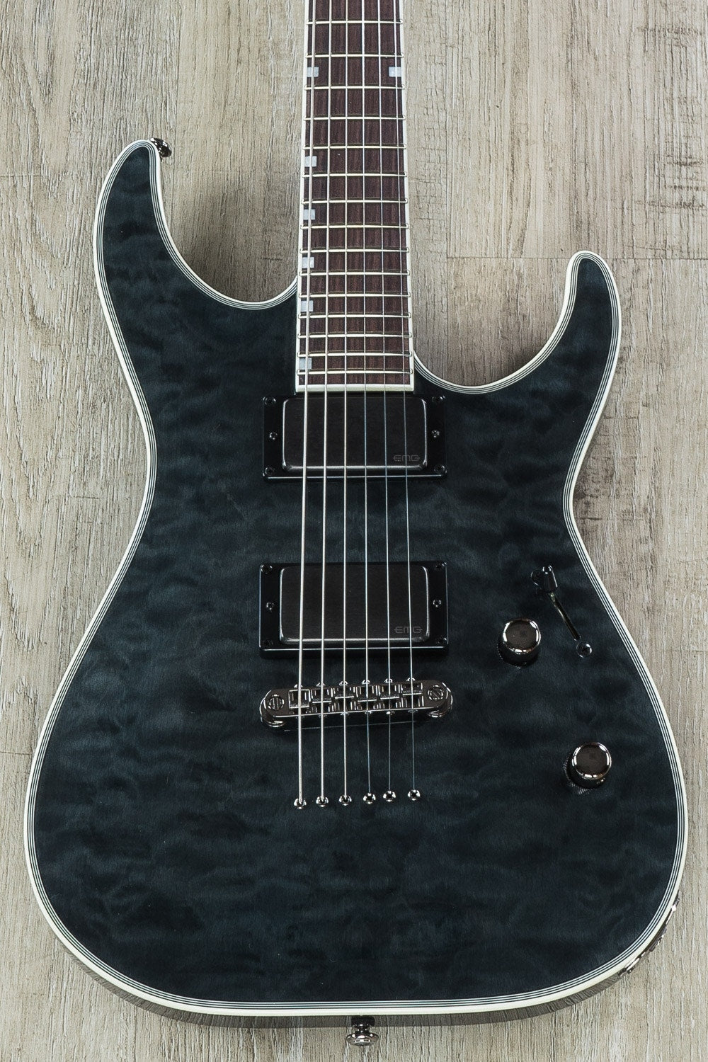 ESP LTD MH-1001NT Electric Guitar, Quilted Maple Top, Rosewood Fingerboard - See Thru Black