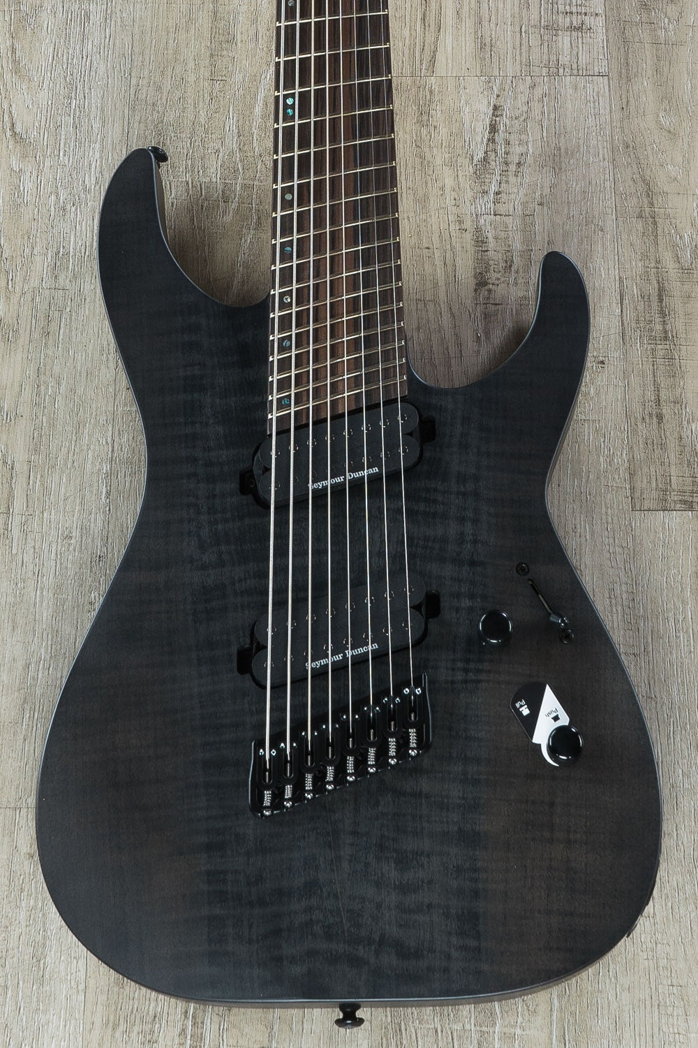 ESP LTD M-1008 Multi-Scale 8-String Electric Guitar, Flamed Maple Drop Top - See Thru Satin Black