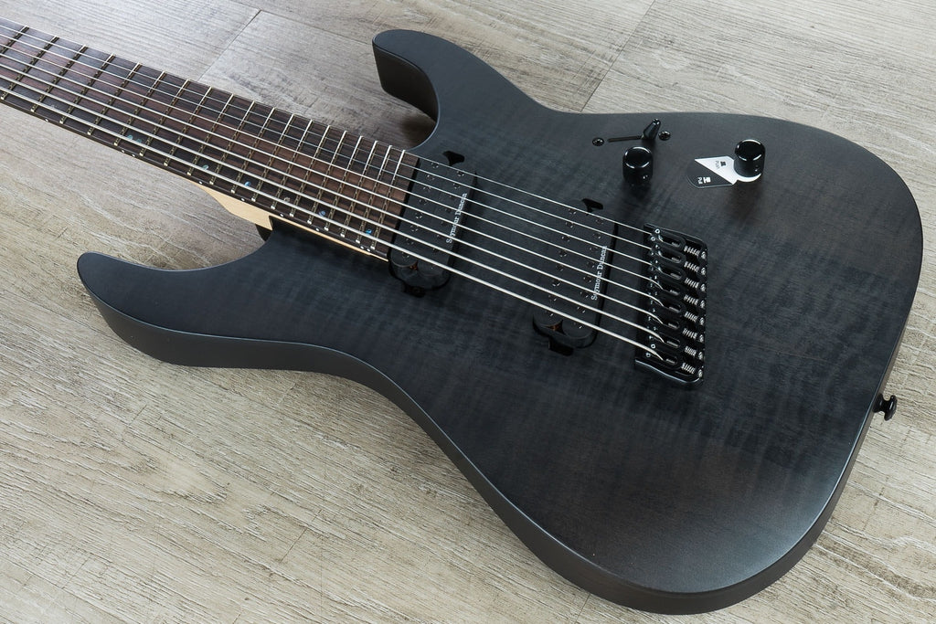 ESP LTD M-1008 Multi-Scale 8-String Electric Guitar, Flamed Maple Drop Top - See Thru Satin Black