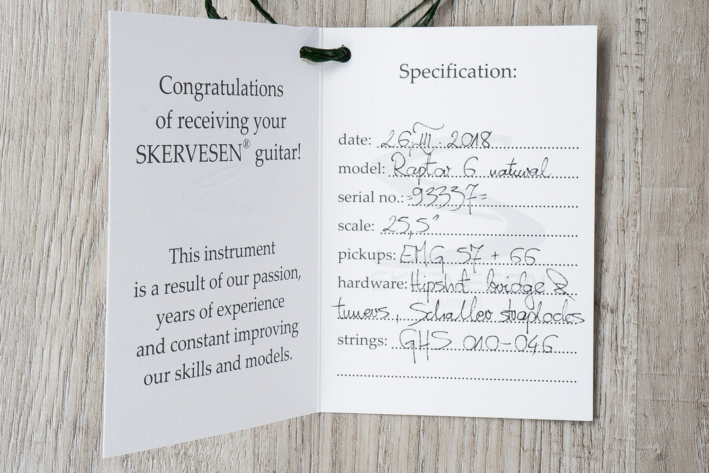 Skervesen Raptor 6 Electric Guitar, Figured Walnut Top, Black Limba Body, Hard Case - Natural