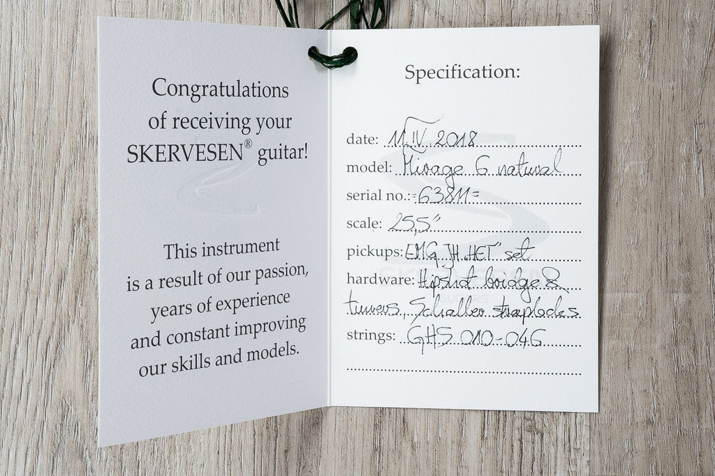 Skervesen Mirage 6 Electric Guitar, Rosewood Santos Fretboard, Hard Case - Natural