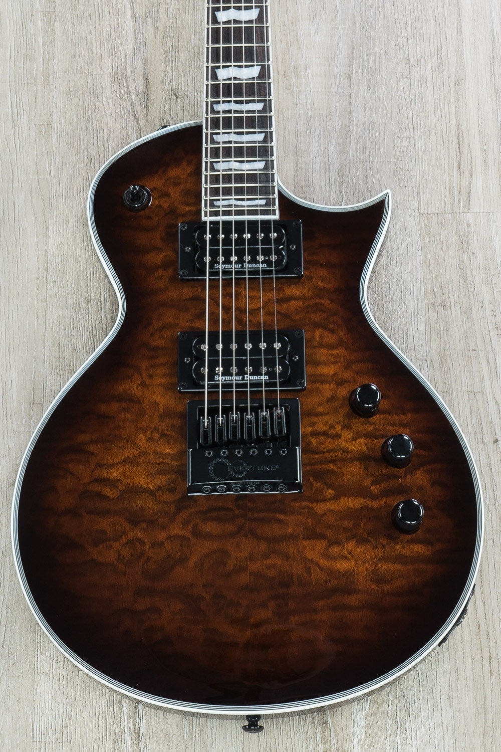 ESP LTD EC-1000QM Evertune Electric Guitar, Quilted Maple Top, Hard Case - Dark Brown Sunburst