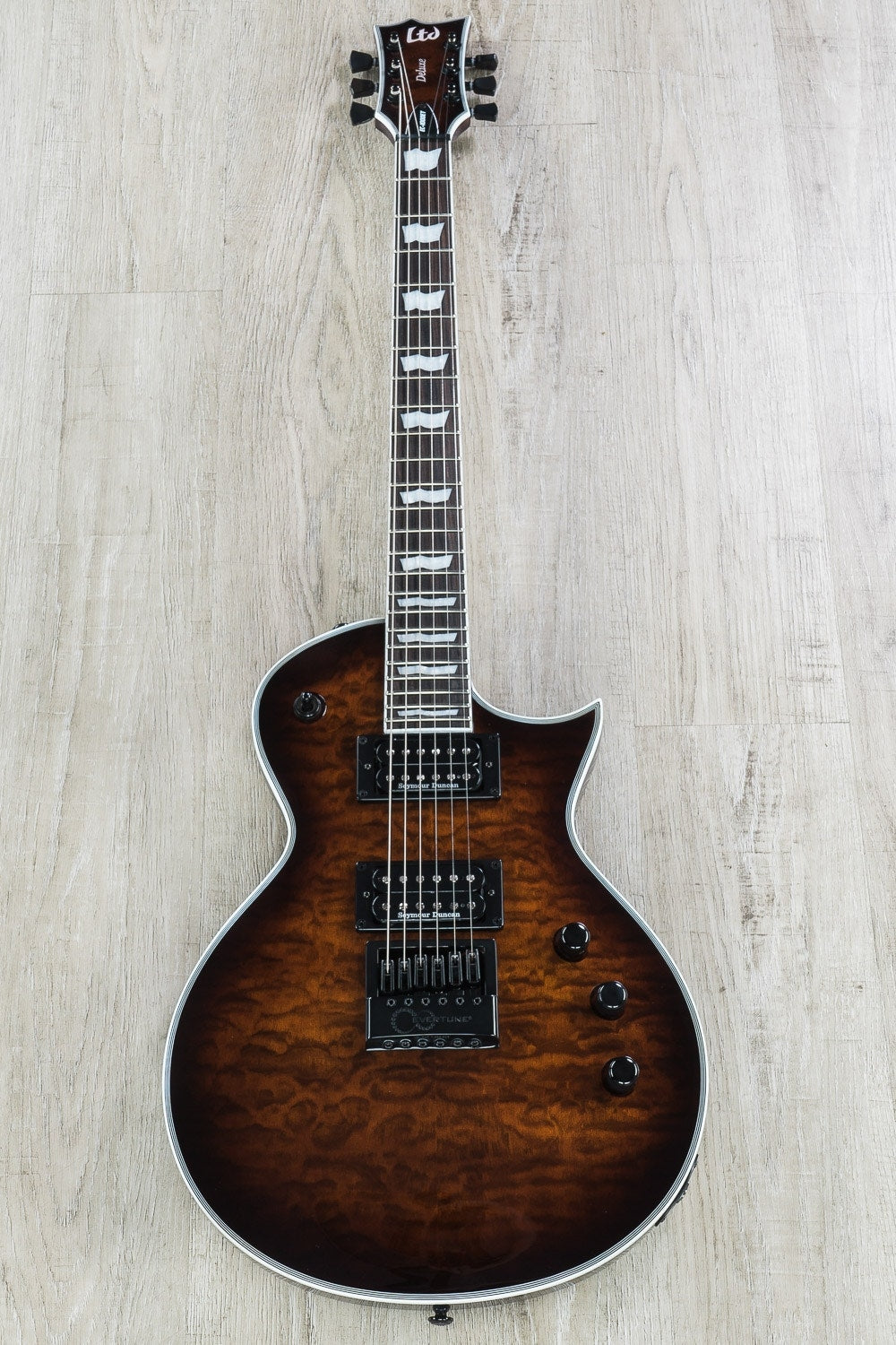 ESP LTD EC-1000QM Evertune Electric Guitar, Quilted Maple Top, Hard Case - Dark Brown Sunburst