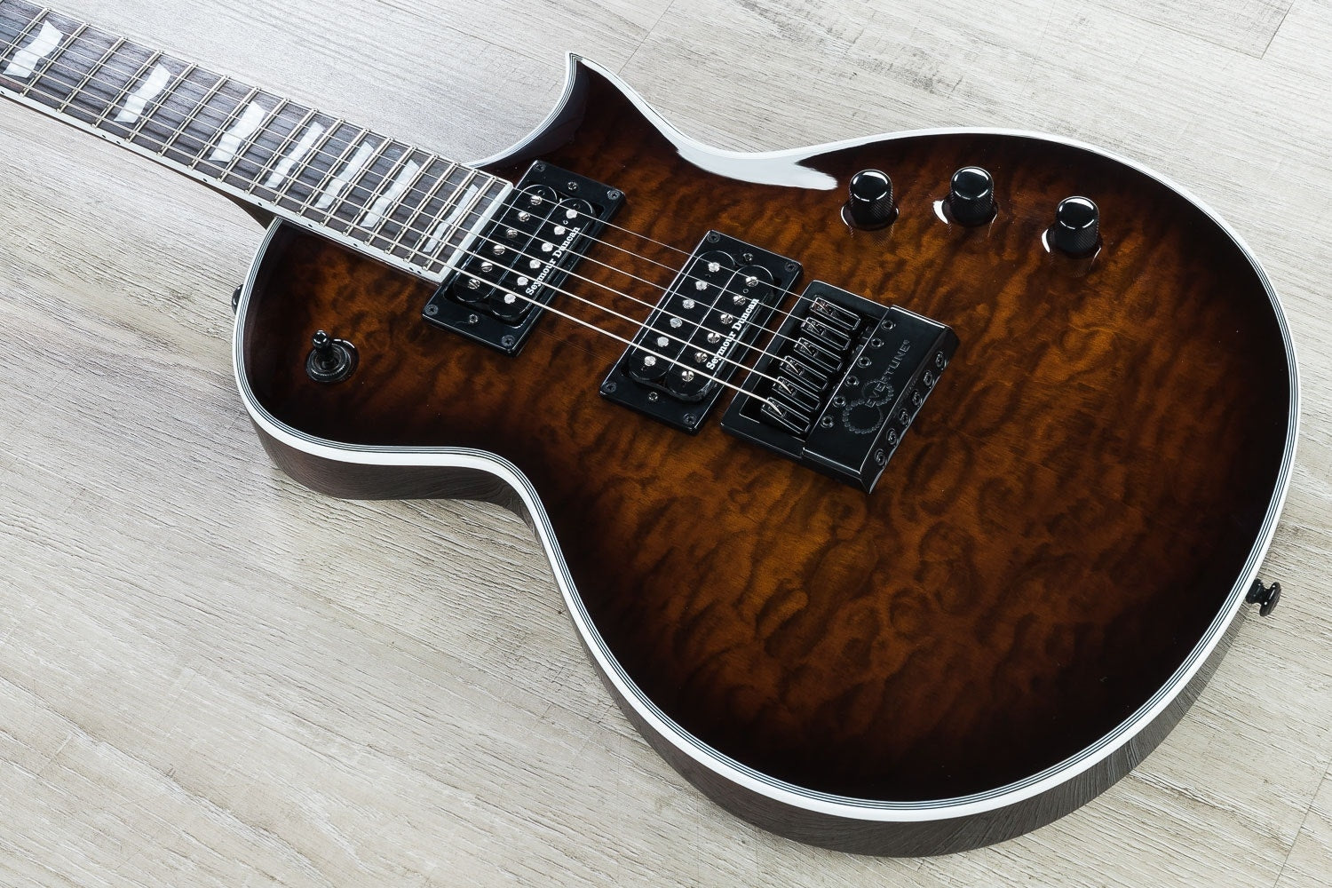 ESP LTD EC-1000QM Evertune Electric Guitar, Quilted Maple Top, Hard Case - Dark Brown Sunburst