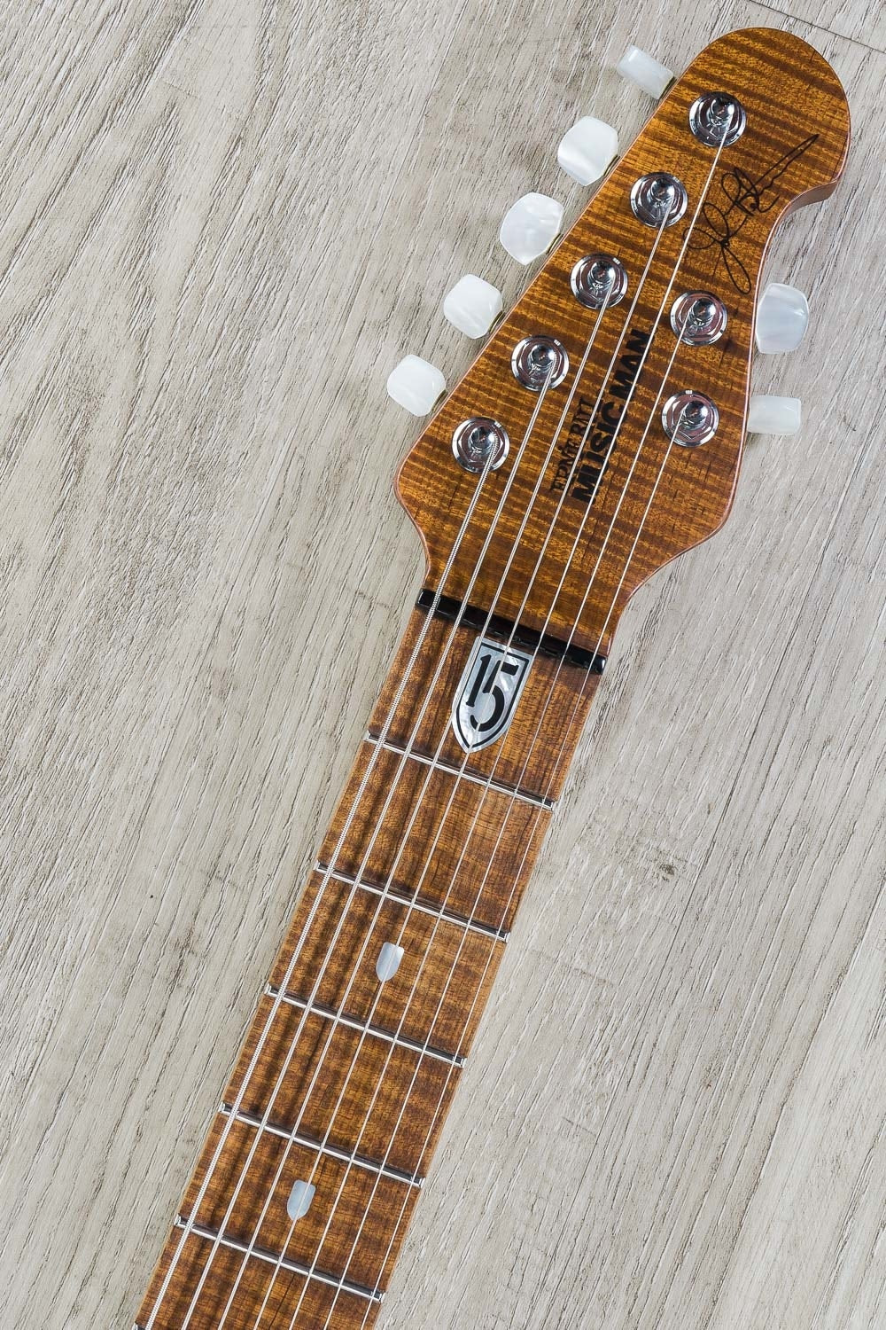 Ernie Ball Music Man JP15 John Petrucci 7-String Electric Guitar, Roasted Figured Maple Neck, Hard Case - Flame Teal Burst