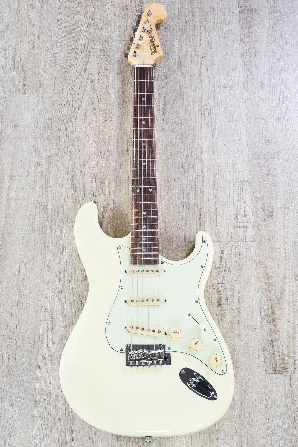 Tagima T-635 Classic Series Strat Style Electric Guitar, Rosewood Fretboard - Vintage White with Mintgreen