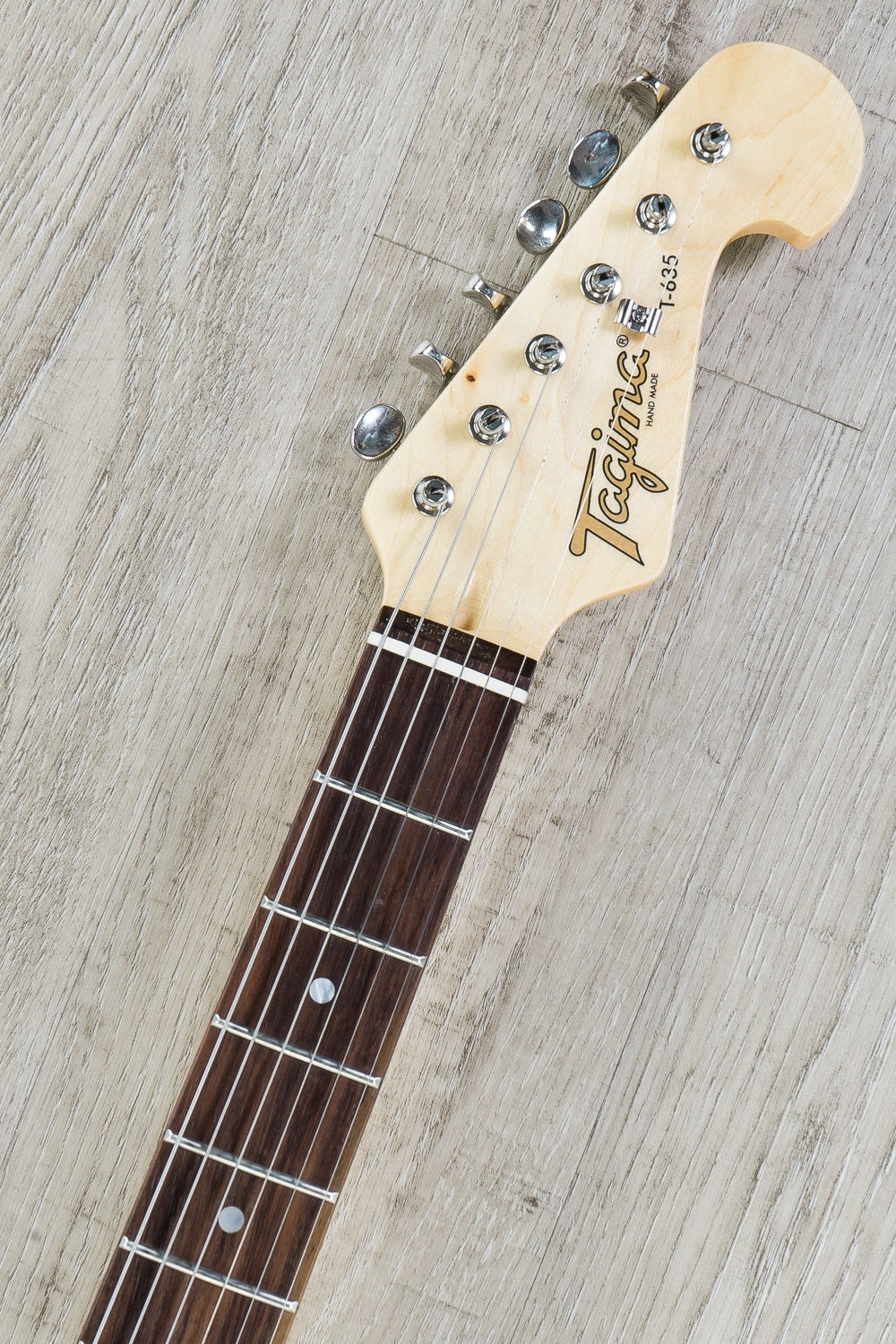 Tagima T-635 Classic Series Strat Style Electric Guitar, Rosewood Fretboard - Vintage White with Mintgreen