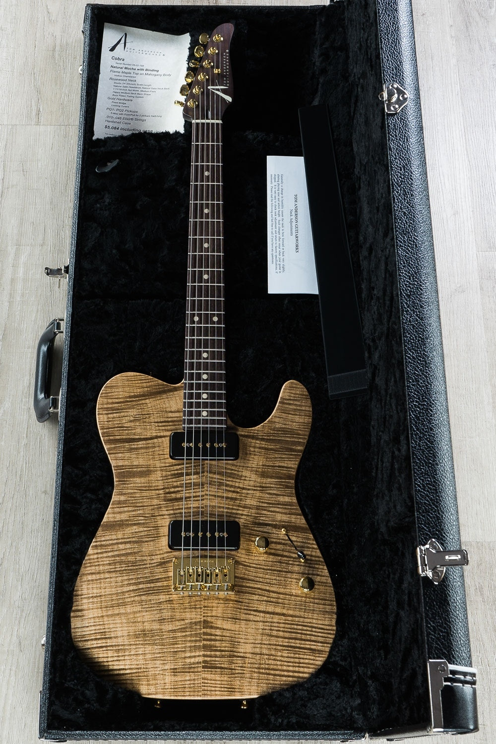 Tom Anderson Guitarworks Cobra Electric Guitar, Hollow Chambered, Flame Maple Top, Hard Case - Natural Mocha with Binding