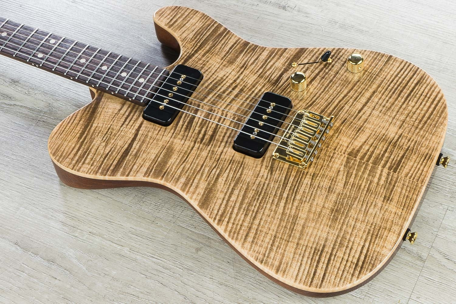 Tom Anderson Guitarworks Cobra Electric Guitar, Hollow Chambered, Flame Maple Top, Hard Case - Natural Mocha with Binding