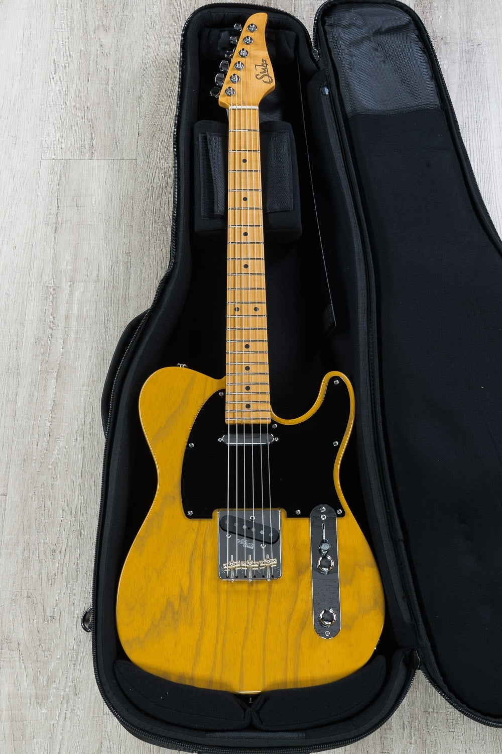 Suhr Classic T Electric Guitar, SS, Maple Fingerboard, SSCII, Deluxe Padded Gig Bag - Trans Butterscotch