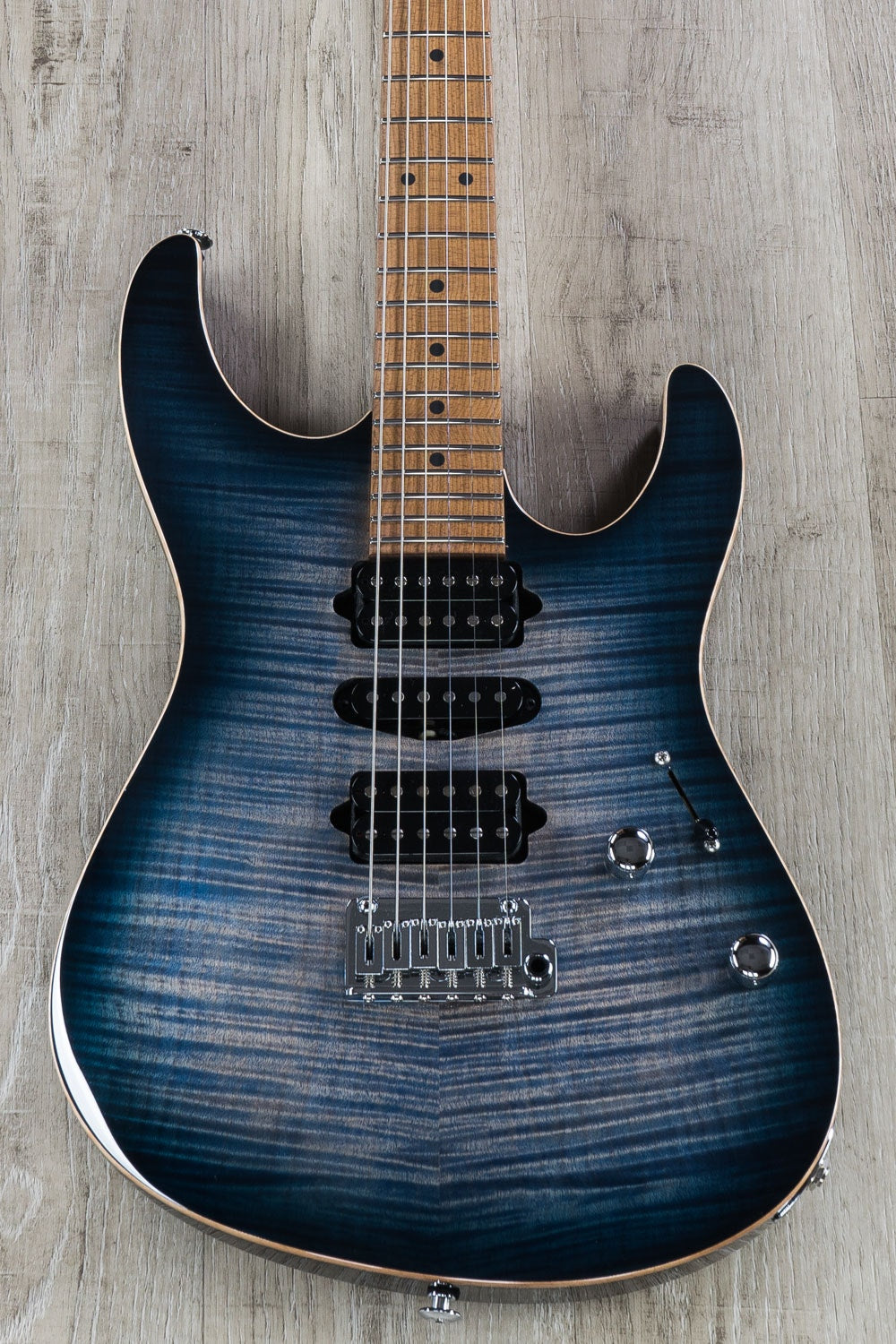 Suhr Guitars Modern Plus Electric Guitar, Roasted Maple, Faded Trans Whale Blue Burst