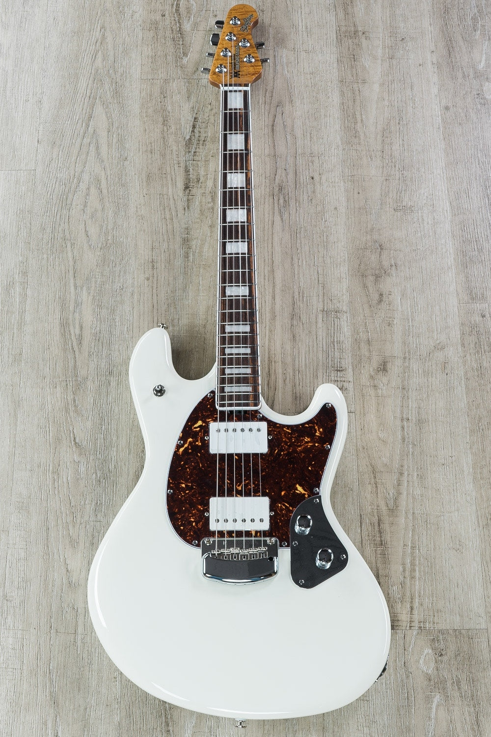 Ernie Ball Music Man BFR StingRay HH Electric Guitar, Rosewood Fingerboard, Hard Case - White Smoke