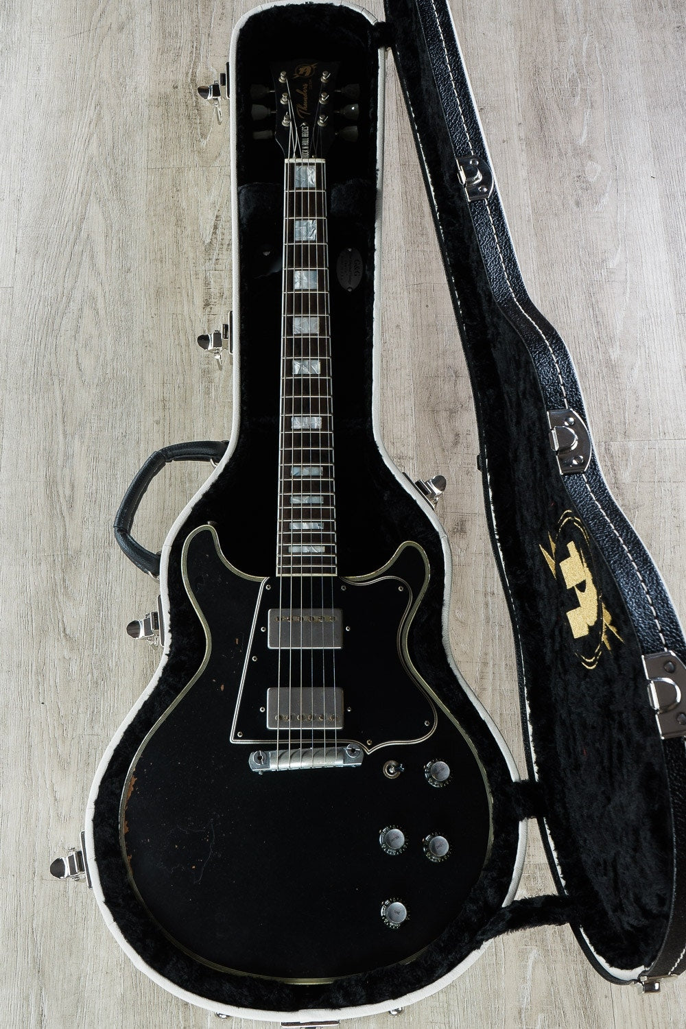Rock N Roll Relics Thunders Custom Double Cut Electric Guitar, Rosewood Fingerboard, Light Aging, Hard Case - Black