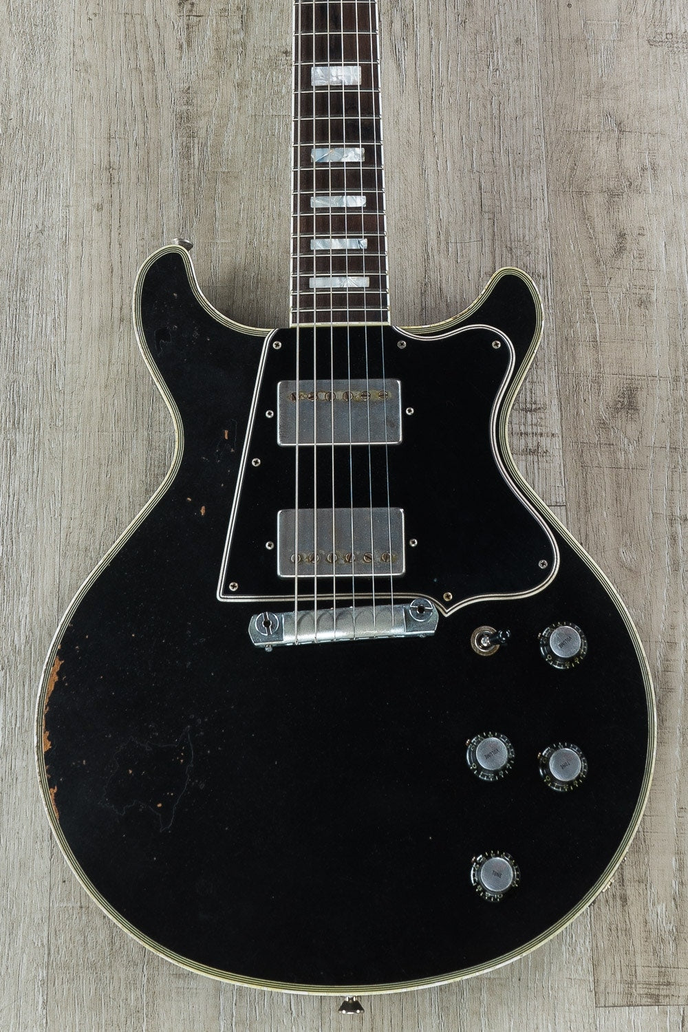 Rock N Roll Relics Thunders Custom Double Cut Electric Guitar, Rosewood Fingerboard, Light Aging, Hard Case - Black